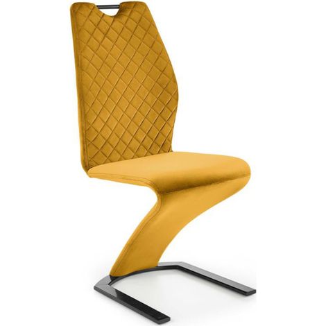 Chaise design en velours jaune avec pied U en métal noir VIDAR (1/5)
