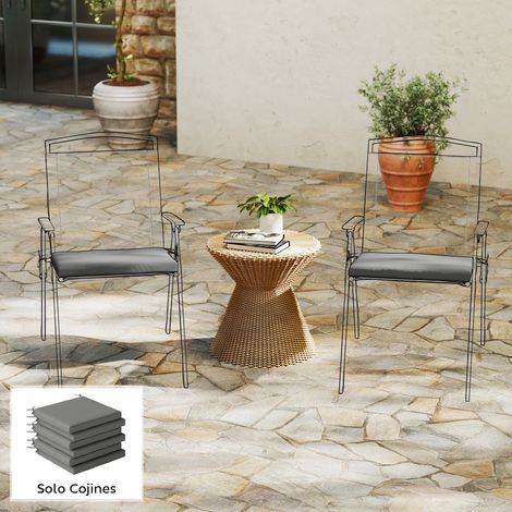 Juego de Cojines para Sillas de Comedor 46x42x7 cm 6 Piezas con Funda Lavable y Lazos Impermeable Anti-UV Gris Oscuro