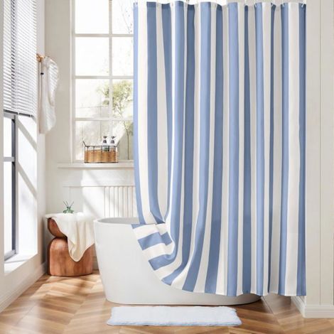 Rideau De Douche - Rayures Verticales - Polyester Impermeable - 183x183 Cm - Bleu (1/5)