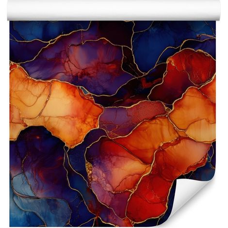 Papier peint bleu marine, rouge et orange pour salon et chambre 50x1000 (1/5)