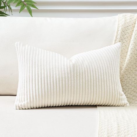 Lot de 1 Housse de Coussin Décorative en Velours Côtelé Rayé, 40 x 60 cm, pour Canapé, Salon ou Chambre à Coucher, 16 x 24 Pouces(Beige) (1/5)