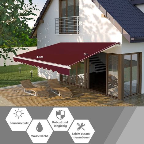 Tenda da sole retrattile per patio in alluminio 36 m x 3 m rosso vino