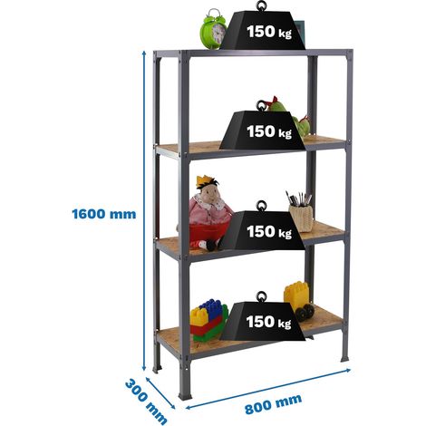 Simonrack Mensola moderna grigia con ripiani in legno OSB