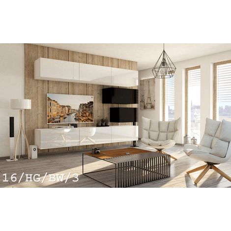 Ensemble meuble TV CONCEPT 16-16-HG-BW-3 blanc-noir brillant 249 cm