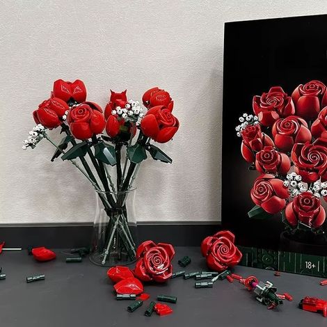 FLITI Artificial Flower Bouquet Made from Building Bricks, Eternal Rose Design, Creative Decoration for Office and Home, Valentine's Day Gift (1/5)