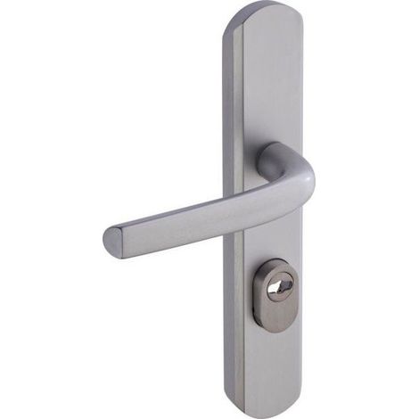 Poignée de Porte sur Plaque - Version Clé I, Entraxe 195 mm - Pose Facile - en Aluminium - Protecteur de Cylindre Inox Ajustable de 5 mm - Anodisé Inox