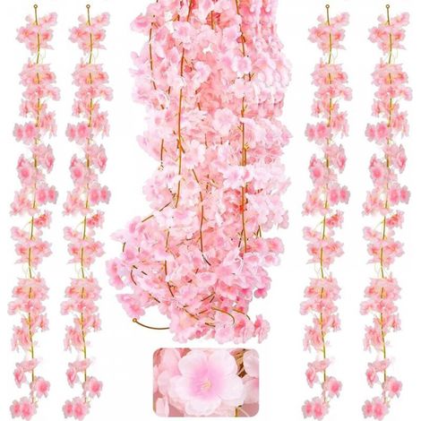 Rose - Lot de 4 guirlandes de fleurs de cerisier artificis de 1,8 m à suspendre à la maison, pour les mariages, les jardins, les décorations murales, les fêtes. (1/5)