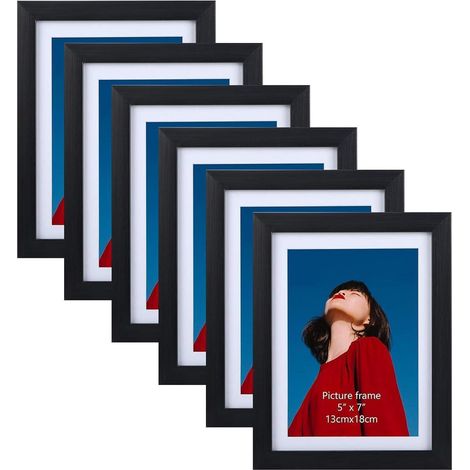 Bilderrahmen 13x18 Schwarz 6er-Set Passepartout Wand Tisch hochwertig (1/5)