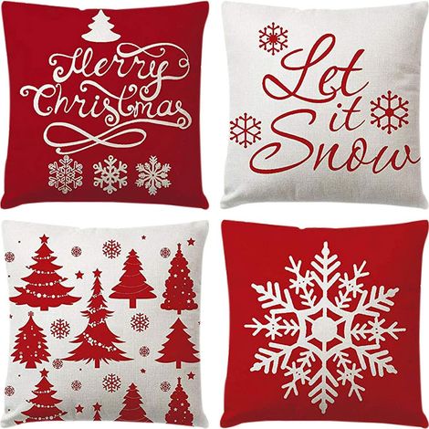 Housse De Coussin Noel - 4 Pieces - Motif Traditionnel Noel - Pour Canape Fauteuil Salon Chambre - Sans Rembourrage - 45 X 45 Cm (1/5)