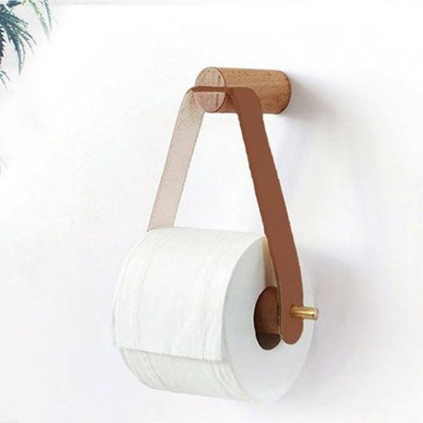 Porte-rouleau de papier toilette - Accessoires de salle de bain - 180 x 200 mm - Bois - Fixation murale - Couleur bois - (1/4)