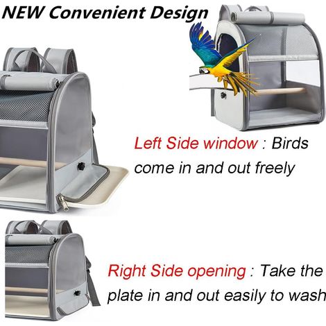 Sac à dos pour cages à oiseaux, cage de transport pour animaux de compagnie avec perchoir, avec gobelet à clip en acier inoxydable, respirant et portable, convient aux oiseaux, perruches à joues verte (1/4)