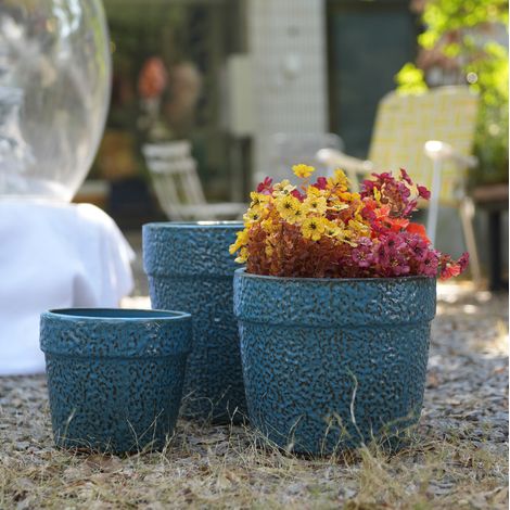 Blumentopf mit Drainageloch Keramik Antikblau OKMYHOME (1/5)