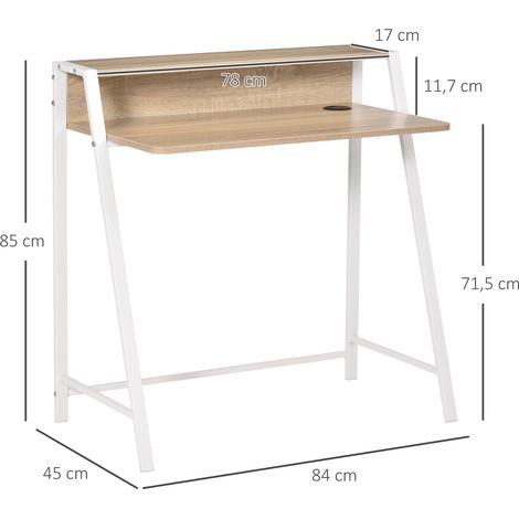 Bureau moderne avec rangement intégré et passe-câbles, piètement en acier, finition chêne clair, 84x45x85 cm, idéal pour télétravail et studio. (1/5)