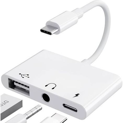 Adaptateur USB C Jack 3,5 mm avec Charge Rapide Adaptateur de OTG, Audio Ecouteur Splitter de Type C vers Aux (Blanc) (1/5)