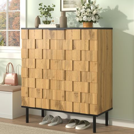 Meuble à chaussures 80x35x91.5 cm naturel en panneaux de particules avec étagères réglables (1/5)