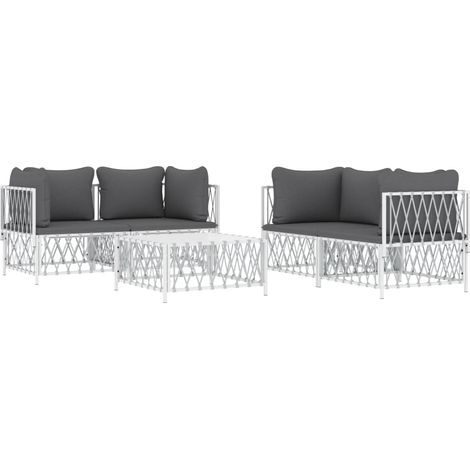 vidaXL Salon de jardin avec coussins 5 pcs blanc acier (1/5)