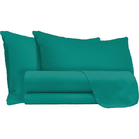 Set Lenzuola Matrimoniale Sopra Sotto e Federe Tinta Unita Verde Acqua (1/3)