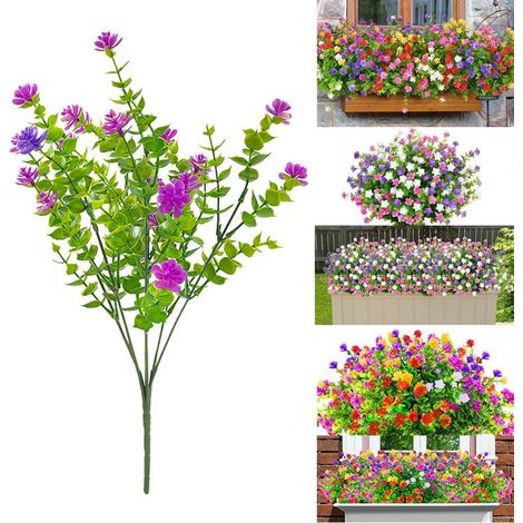 Lot de 6 bouquets eucalyptus artificiel 32 cm, fausses plantes décoratives en branches flexibles, protection anti UV, idéal pour décoration intérieure extérieure salon jardin (1/5)