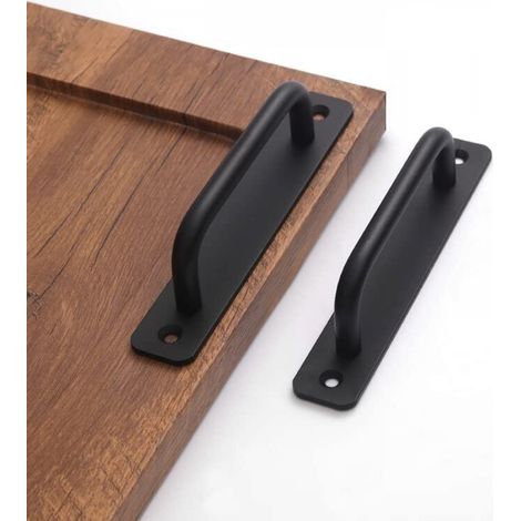 Poignée de porte coulissante en 2 parties, longueur 180 mm, avec plaque arrière, en alliage d'aluminium, adaptée aux meubles, noire, avec vis (1/5)