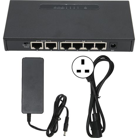 Interrupteur PoE 6 ports, transmission 250m, détection intelligente du courant, boîtier métallique, 10/100Mbps, prise UK 110-264V (1/5)