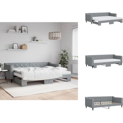 Lit de jour avec gigogne et matelas gris clair 80x200 cm tissu - Lit De Jour Avec Lit Gigogne - Lits De Jour Avec Lits Gigognes - Canapé-lit - Lit D'appoint (1/5)