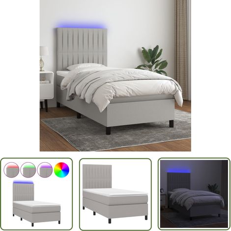 The Living Store Boxspringbett mit Matratze & LED Hellgrau 100x200 cm Stoff - Boxspringbett - Doppelbett - Schlafsofa - Bettauflage - Lattenrost (1/5)