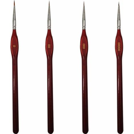 Lot de 4 pinceaux Fins pour Peinture Miniature, pinceaux Fins pour Aquarelle, Peinture à l'huile, Peinture Acrylique, Peinture rupestre, Nail Art ou Artisanat (Rouge) (1/5)