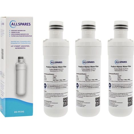 Filtro de agua AllSpares (3 unidades) para frigorífico compatible con LG LT1000P / AGF80300704 / ADQ74793501 (1/5)