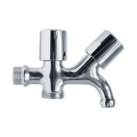 DOPPIO RUBINETTO A VITE X LAVATRICE 220 ITAP  OTTONE CROMATO 1/2MX3/4M