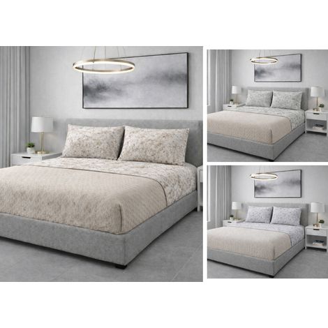 Completo Lenzuola Letto 100% Cotone Made In Italy Disegno Mitril, misuraMatrimonialecoloreBronzo (1/5)