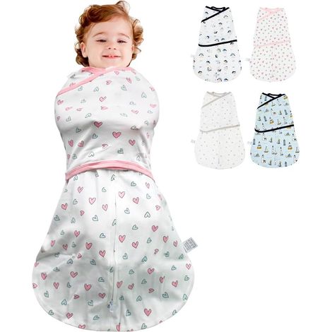 Couvertures D'emmaillotage Bébé, 3 en 1 Gigoteuse Naissance, Sac de Couchage Nouveau-né Grand Scratch, D'emmaillotage en Coton Doux Enfants, Swaddle Bebe Garçons Filles (Rose, 4-7 Mois) (1/5)