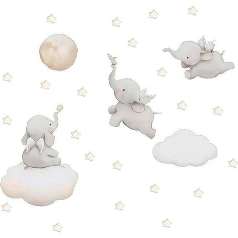 Stickers Muraux pour Chambre d'enfant, Stickers Muraux Éléphant Nuage Bébé Chambre d'enfant Chambre Salon Décoration Murale, Dimensions: 25x48cm. (1/5)