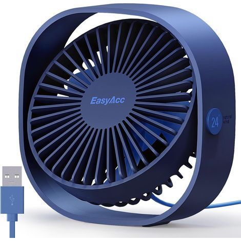 EasyAcc Ventilateur USB Mini Ventilateur Silencieux Portable Ventilateur USB, 3 Vitesse, Rotation 360°, Alimenté par USB, Petit Ventilateur de Table - Pour Maison, Chambre, Bureau, Cuisine (1/5)