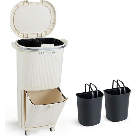 COSTWAY 38L Pattumiera da Cucina con Coperchio, Bidone Doppio Strato per Raccolta Differenziata con 2 Secchi Rimovibili, Pedale a Passo e Ruote, Bidone per Spazzatura per Soggiorno Cucina (2 piani) (1/5)
