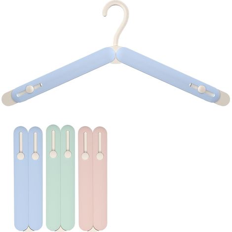 CSPARKV - Paquete de 3 perchas de plástico plegables con longitud ajustable, compactas, portátiles y que ahorran espacio, incluye bolsa de almacenamiento y mini cinta métrica (verde, azul, rosa)