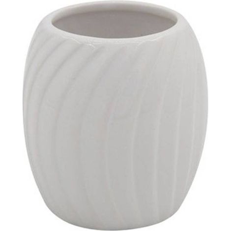 Cleafe - Bicchiere Portaspazzolini In Ceramica Rigata Bianca Accessori Arredo Bagno 79958 - (1/2)