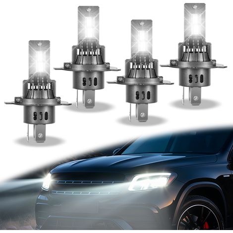 Wolketon 4er-Set H4 LED Scheinwerfer Autolampen 30W 12V 2500LM 6500K Kaltweiß PKW Abblendlicht Fernlicht Ersatz