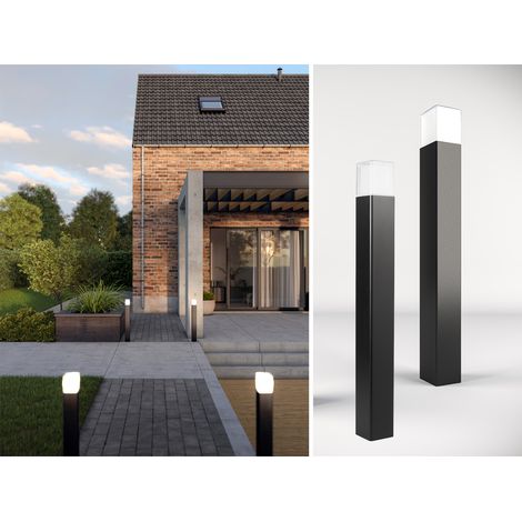 LED Pollerleuchten 2er SET ALU Schwarz Wegeleuchten IP44 Höhe 80cm (1/5)