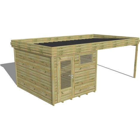 ABRI DE JARDIN bois Pin autoclave 27mm - 6,14x3,44m / 21,1m2 - Bac acier - Plancher bois (1/5)