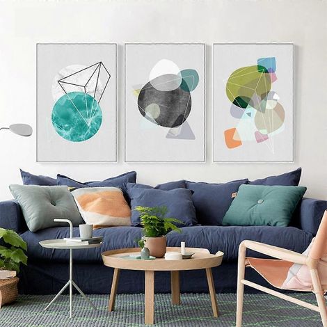 Leinwandposter für die Wand, geometrisches Patchworkmuster, schlichtes abstraktes Aquarelldesign, Dekoration für Wohnzimmer, Schlafzimmer, Büro und Kinderzimmer. (1/5)
