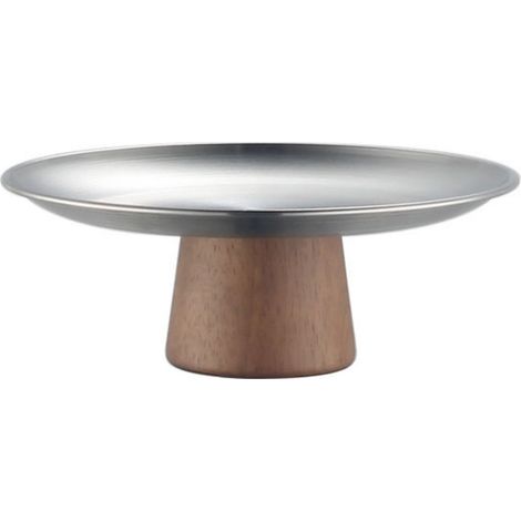 Cake Stand - Stainless Steel Plate with Wooden Legs - for Desserts Cupcakes and Pastries - Medium Size (1/5)