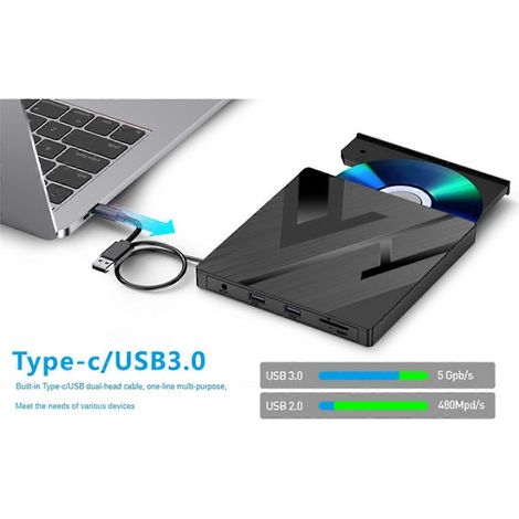 Lecteur CD/DVD externe 5 en 1 USB 3.0 Type-C Graveur CD/DVD +/-RW-- (1/5)