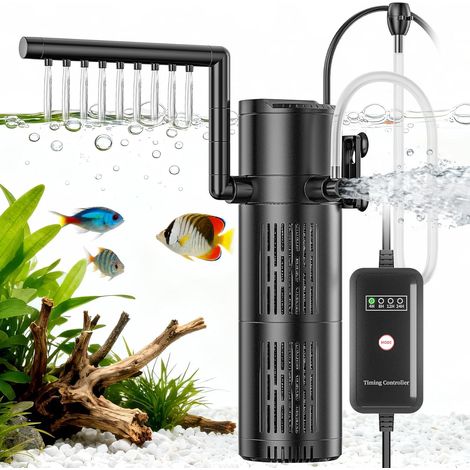 Filtre Intérieur Aquarium Pompe Aquarium, Pompes et Filtres pour Aquarium avec Stérilisateur UV 6W, Filtre pour Aquarium Réglable, Convient pour 40-1500L Aquariums (8W 500L/H) (1/5)