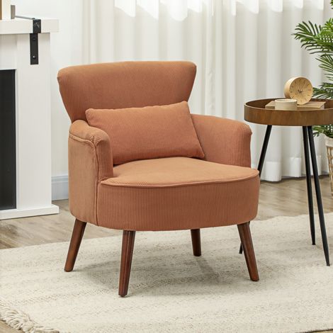 Fauteuil moderne - pieds en caoutchouc - orange - fauteuil d’accent rembourré avec coussin lombaire - Robuste