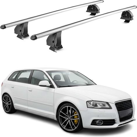 OMAC Barres de toit transversales en aluminium pour Audi A3 8PA Sportback 2005-2013 – TÜV / DIN 75302:2019 – Antivol inclus – Charge max 75 kg – 2 barres – Gris (1/4)