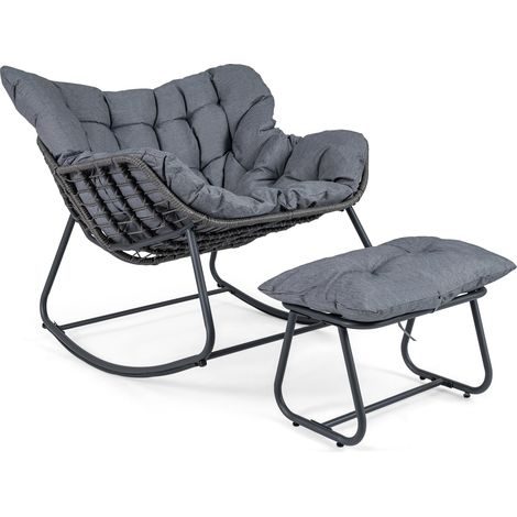 COSTWAY Sedia Poltrona Dondolo Esterno Interno Poggiapiedi Sgabello Pouf Cuscini Giardino Terrazzo Balcone Sospesa Vimini Rattan Comoda Morbida Classica Camer (1/5)