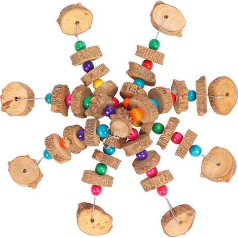 Jouet à mâcher en bois coloré et sûr pour perroquets, blocs à mâcher suspendus pour oiseaux de taille moyenne et grande (aras). (1/5)