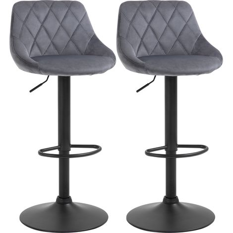 Set 2 Sgabelli da Bar 51,5x48x83-104 cm in Tessuto Effetto Velluto Grigio Scuro e Nero (1/5)