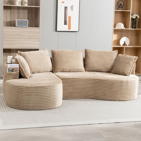 Canapé en velours côtelé – doux, respirant, avec porte-gobelet et poche de rangement. Mousse haute densité pour un confort d’assise agréable. Coussins inclus – compressé, prêt à l’emploi. Pour tout es (1/5)