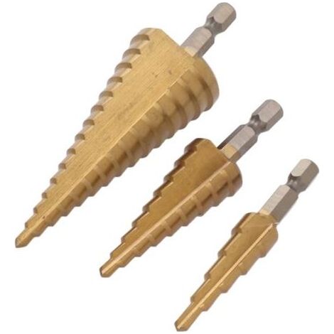 Foret à gradins triangulaire pour bois et métal, diamètre 4–32 mm, poignée ergonomique, perçage rapide et précis (1/4)